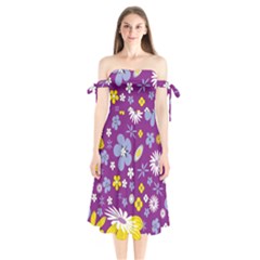 Floral Flowers Wallpaper Paper Shoulder Tie Bardot Midi Dress