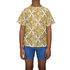 Gold Pattern Wallpaper Fleur Kids  Short Sleeve Swimwear by Celenk