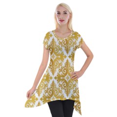 Gold Pattern Wallpaper Fleur Short Sleeve Side Drop Tunic by Celenk