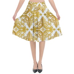 Gold Pattern Wallpaper Fleur Flared Midi Skirt