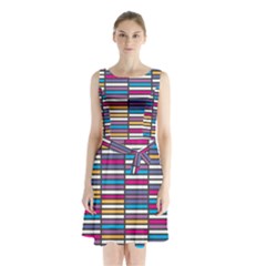 Color Grid 01 Sleeveless Waist Tie Chiffon Dress by jumpercat