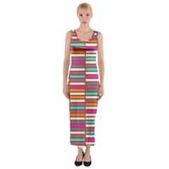 Color Grid 02 Fitted Maxi Dress