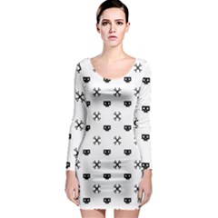 Black Pixel Skull Pirate Long Sleeve Bodycon Dress