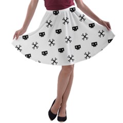 Black Pixel Skull Pirate A-line Skater Skirt