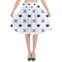 Black Pixel Skull Pirate Flared Midi Skirt