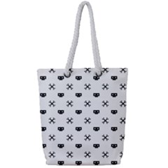 Black Pixel Skull Pirate Full Print Rope Handle Tote (small)