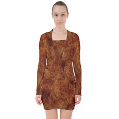 Abstract Flames Fire Hot V-neck Bodycon Long Sleeve Dress by Celenk