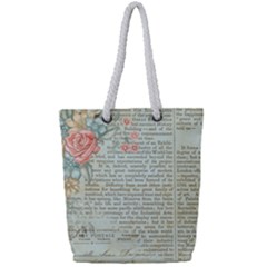 Vintage Floral Background Paper Full Print Rope Handle Tote (small)