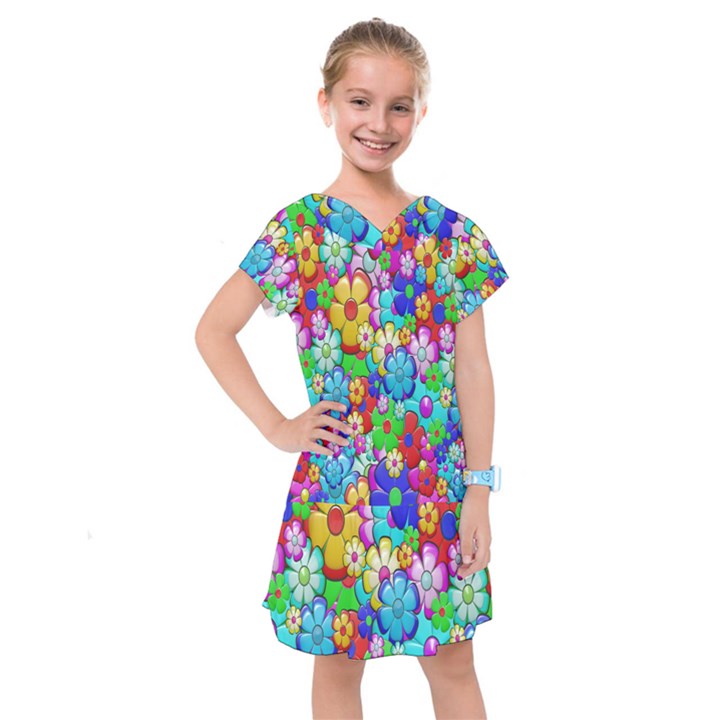 Flowers Ornament Decoration Kids  Drop Waist Dress