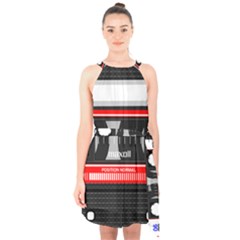 Compact Cassette Musicassette Mc Halter Collar Waist Tie Chiffon Dress by Celenk