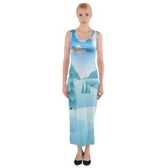 Landscape Winter Ice Cold Xmas Fitted Maxi Dress by Celenk