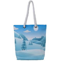 Landscape Winter Ice Cold Xmas Full Print Rope Handle Tote (small)