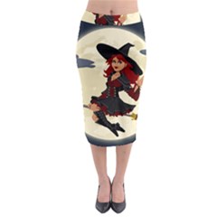 Witch Witchcraft Broomstick Broom Midi Pencil Skirt by Celenk