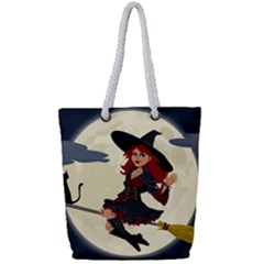 Witch Witchcraft Broomstick Broom Full Print Rope Handle Tote (small)