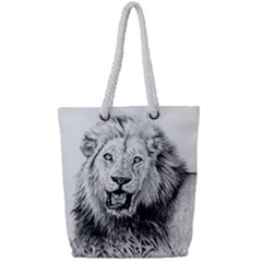 Lion Wildlife Art And Illustration Pencil Full Print Rope Handle Tote (small)
