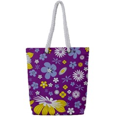 Floral Flowers Full Print Rope Handle Tote (small)