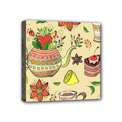 Colored Afternoon Tea Pattern Mini Canvas 4  X 4  by Bigfootshirtshop