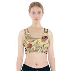 Colored Afternoon Tea Pattern Sports Bra With Pocket