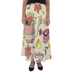 Colored Afternoon Tea Pattern Flared Maxi Skirt by Bigfootshirtshop