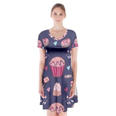 Afternoon Tea And Sweets Short Sleeve V-neck Flare Dress