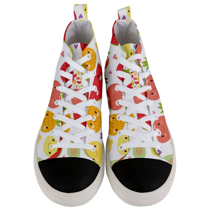 Happy Fruits Pattern Men s Mid-Top Canvas Sneakers