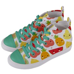 Happy Fruits Pattern Women s Mid-top Canvas Sneakers by Bigfootshirtshop