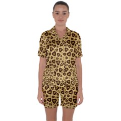 Leopard Heart 01 Satin Short Sleeve Pyjamas Set by jumpercat