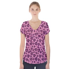 Leopard Heart 03 Short Sleeve Front Detail Top by jumpercat