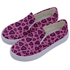 Leopard Heart 03 Kids  Canvas Slip Ons