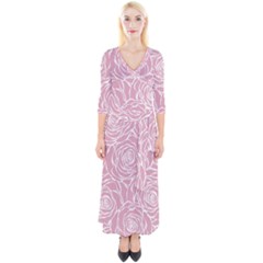 Pink Peonies Quarter Sleeve Wrap Maxi Dress by NouveauDesign