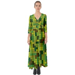 Tetris Camouflage Forest Button Up Boho Maxi Dress