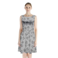 A Lot Of Skulls Grey Sleeveless Waist Tie Chiffon Dress by jumpercat