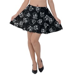 A Lot Of Skulls Black Velvet Skater Skirt