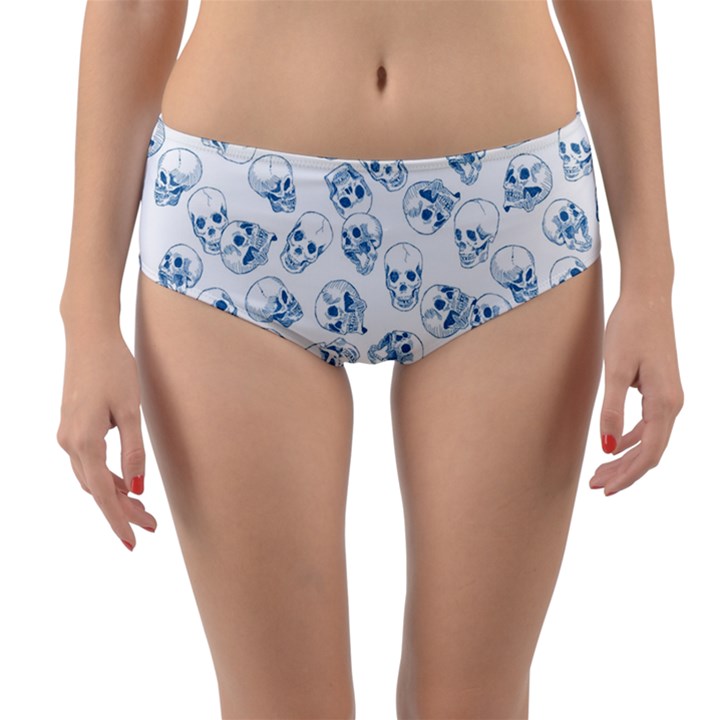 A Lot Of Skulls Blue Reversible Mid-Waist Bikini Bottoms