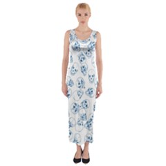 A Lot Of Skulls Blue Fitted Maxi Dress