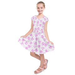 A Lot Of Skulls Pink Kids  Short Sleeve Dress