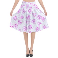 A Lot Of Skulls Pink Flared Midi Skirt