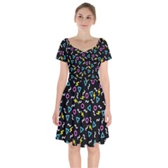 Retro Wave 3 Short Sleeve Bardot Dress