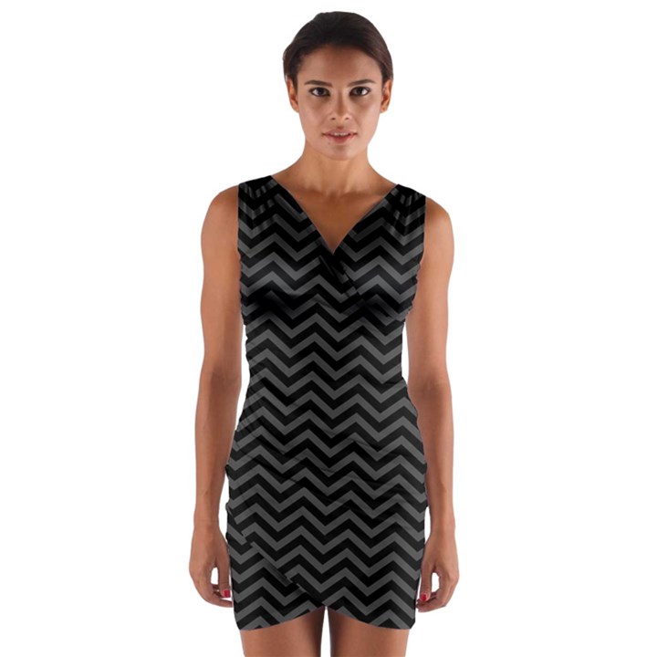 Dark Chevron Wrap Front Bodycon Dress