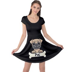 Tan Pug With A Bone  Cap Sleeve Dress by Bigfootshirtshop