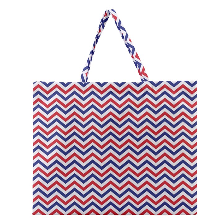 Navy Chevron Zipper Large Tote Bag