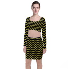 Yellow Chevron Long Sleeve Crop Top & Bodycon Skirt Set by jumpercat