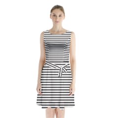 Basic Horizontal Stripes Sleeveless Waist Tie Chiffon Dress by jumpercat