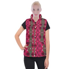 Christmas Colors Wrapping Paper Design Women s Button Up Puffer Vest