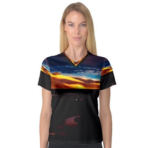 India Sunset Sky Clouds Mountains V-neck Sport Mesh Tee by BangZart