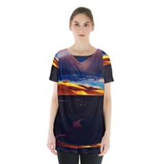 India Sunset Sky Clouds Mountains Skirt Hem Sports Top by BangZart