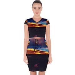 India Sunset Sky Clouds Mountains Capsleeve Drawstring Dress 