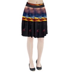 India Sunset Sky Clouds Mountains Pleated Skirt by BangZart