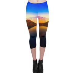 Crater Lake Oregon Mountains Capri Leggings 