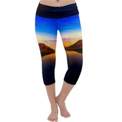 Crater Lake Oregon Mountains Capri Yoga Leggings